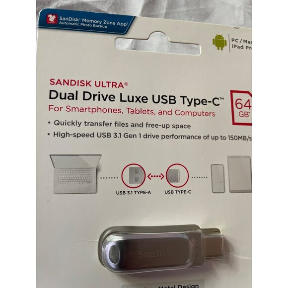 SanDisk Ultra 64GB Dual Drive Luxe USB Type-C Flash Drive For Smartphones Tablet - Picture 11 of 16
